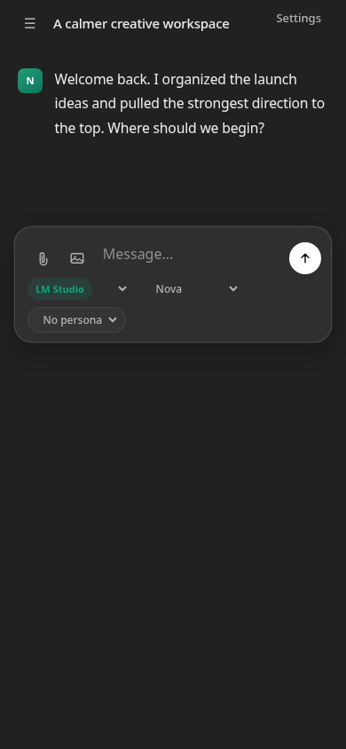 Personal WebUI companion conversation on a phone-sized screen